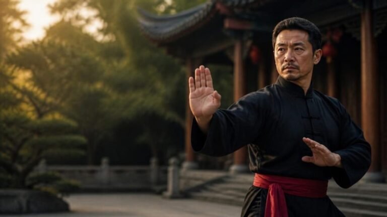 Kung fu instructor in traditional courtyard - Mindful Kung Fu Santa Clarita