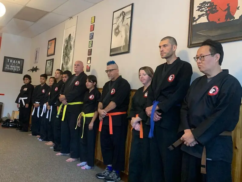 Adult Kung Fu class lined up at Mindful Kung Fu Santa Clarita