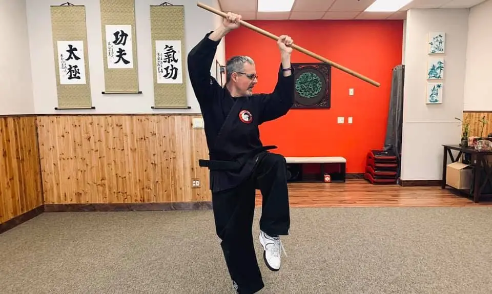 Traditional Kung Fu staff training at Mindful Kung Fu